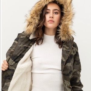 Camouflage Faux Fur Hooded Women's Jacket